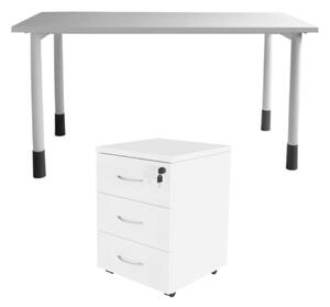Zestaw biurko białe ne metalowym stelażu BO02/7 + biały kontenerek pod biurko BP89, do biura, do domu