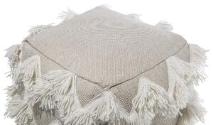 Puf podnóżek w stylu boho z frędzlami bawełna wełna beżowy Nashik Beliani