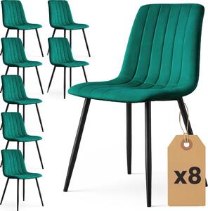 8x Welurowe krzeso tapicerowane pikowane Butelkowa Ziele LIVO Czarne nogi