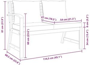 Ławka ogrodowa, 114,5 cm, kremowe poduszki, drewno akacjowe