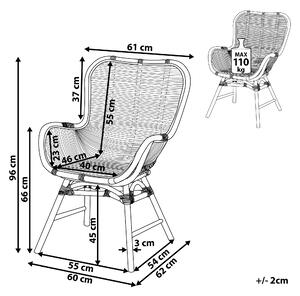 Rattanowe krzesło wysokie oparcie plecione beżowe fotel styl boho Togo Beliani