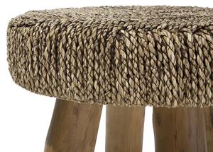 Stołek z drewna tekowego powierzchnia z trawy morskiej stolik pomocniczy Kelsey Beliani