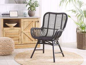 Rattanowe krzesło wysokie oparcie plecione czarne fotel styl boho Togo Beliani