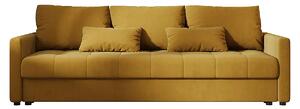 Musztardowa rozkładana sofa welurowa z pojemnikiem D9-A56