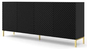 Komoda długa z frontem czarny 3d mat + złote nóżki Z7-M08