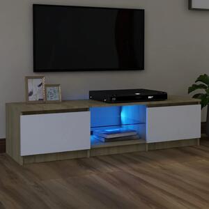 Szafka pod TV z LED, biel i dąb sonoma, 140x40x35,5 cm