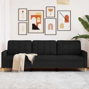 Sofa 3-osobowa, czarna, 210 cm, tapicerowana tkaninÄ