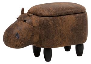 Pufa zwierzak brązowa ekoskóra hipopotam ze schowkiem dla dzieci HIPPO Beliani