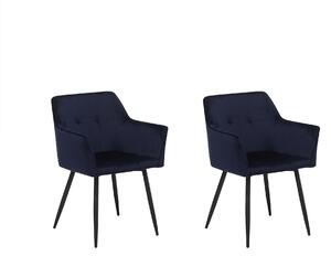 Zestaw 2 krzeseł do jadalni welurowe niebieskie czarne metalowe nogi Jasmin Beliani