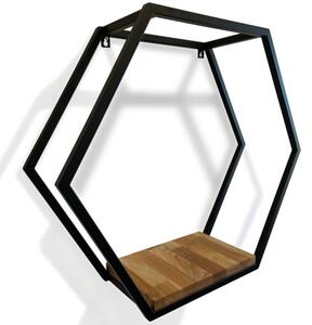 Półka loft hexagon dębowa 60cm 3d