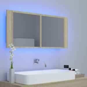 Szafka łazienkowa z lustrem i LED, dąb sonoma, 100x12x45, akryl