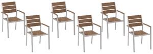 Zestaw 6 krzeseł ogrodowych aluminium sztuczne drewno sztaplowane brązowe Vernio Beliani
