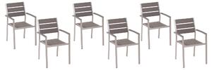 Zestaw 6 krzeseł ogrodowych aluminium sztuczne drewno sztaplowane brązowe Vernio Beliani