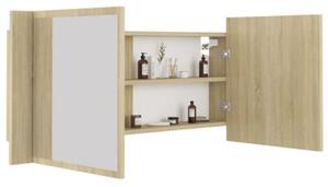 Szafka łazienkowa z lustrem i LED, dąb sonoma, 100x12x45, akryl