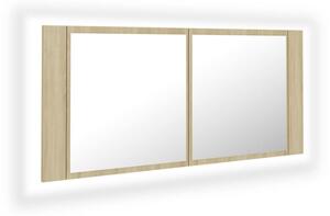 Szafka łazienkowa z lustrem i LED, dąb sonoma, 100x12x45, akryl