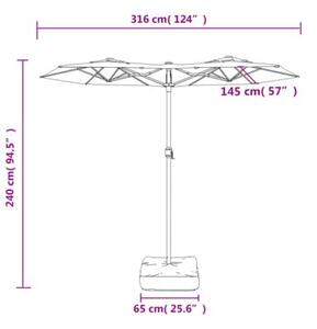 Podwójny parasol ogrodowy z LED, niebieski, 316x145 cm