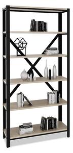 Regał loft z 6 półkami czarny + dąb sonoma D1-E12