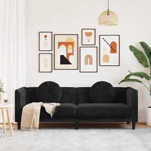 Sofa 3-osobowa z poduszkami, czarna, aksamit