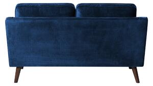 Sofa kanapa dwuosobowa niebieska drewniane nóżki welurowa retro Lokka Beliani