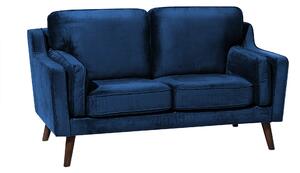 Sofa kanapa dwuosobowa niebieska drewniane nóżki welurowa retro Lokka Beliani