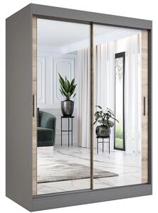 Szafa przesuwna z lustrem 150 cm antracyt + dąb sonoma H4-L27