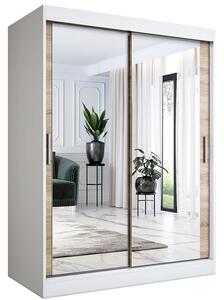 Szafa przesuwna z lustrem 150 cm biel + dąb sonoma W3-G00