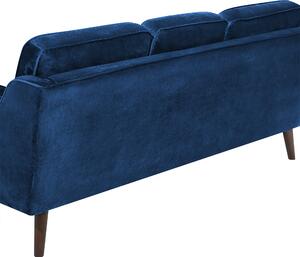 Sofa kanapa trzyosobowa drewniane nóżki welurowa retro niebieska Lokka Beliani