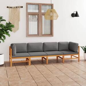 4-os. sofa ogrodowa z szarymi poduszkami, lite drewno tekowe