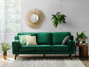 Sofa kanapa trzyosobowa drewniane nóżki welurowa retro zielona Lokka Beliani