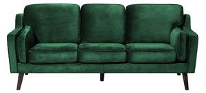 Sofa kanapa trzyosobowa zielona drewniane nóżki welurowa retro Lokka Beliani
