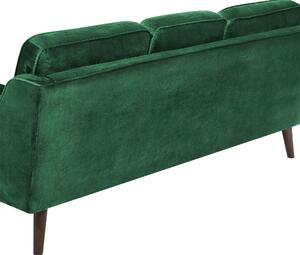 Sofa kanapa trzyosobowa drewniane nóżki welurowa retro zielona Lokka Beliani