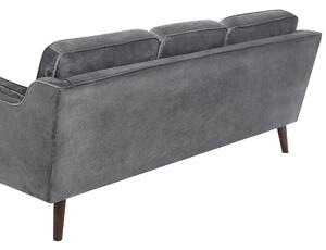 Sofa kanapa trzyosobowa drewniane nóżki welurowa retro ciemnoszara Lokka Beliani