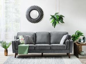 Sofa kanapa trzyosobowa drewniane nóżki welurowa retro ciemnoszara Lokka Beliani