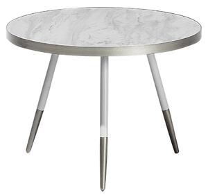 Nowoczesny stolik kawowy okrągły 61 cm na trzech nogach srebrny biały Ramona Beliani