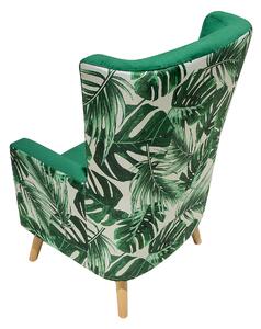 Retro fotel uszak tapicerowany welurowy motyw dżungli zielony Oneida Beliani