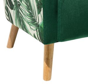 Retro fotel uszak tapicerowany welurowy motyw dżungli zielony Oneida Beliani