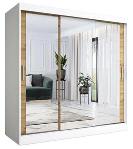 Szafa przesuwna z lustrem biały + dąb artisan 200 cm C9-W07