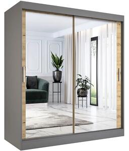 Szafa przesuwna z lustrem 180 cm antracyt + dąb artisan G3-T44