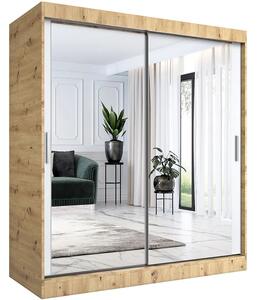 Szafa przesuwna z lustrem 180 cm dąb artisan + biały D9-M74
