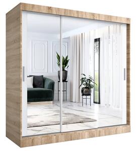 Szafa Przesuwna Biały Z Lustrem Dąb Sonoma + 200 Cm 90 Cm K8-D05