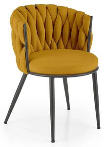 Musztardowe krzesło tapicerowane w stylu modern glam S1-W55