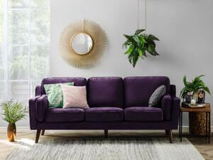 Sofa kanapa trzyosobowa drewniane nóżki welurowa retro fioletowa Lokka Beliani