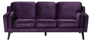 Sofa kanapa trzyosobowa fioletowa drewniane nóżki welurowa retro Lokka Beliani