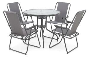 MebleMWM Zestaw mebli balkonowych, stół + 4 krzesła + parasol MALEDIWY KJF089 | Jasny Szary
