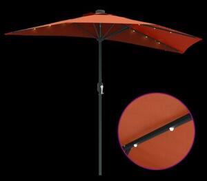 Stylowy parasol ogrodowy z lampkami LED solarnymi w kolorze terakota