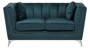 Sofa welurowa niebieska 2-osobowa srebrne metalowe nóżki z poduszkami Gaula Beliani