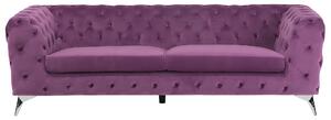 Sofa welurowa 3-osobowa pikowana chesterfield fioletowa nowoczesna do salonu Sotra Beliani