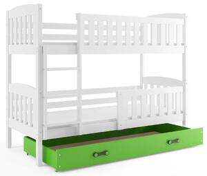 Białe łóżko piętrowe z zieloną szufladą 90x200 W5-S16