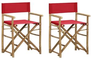 Składane krzesła reżyserskie 2 szt., czerwone, bambus i tkanina