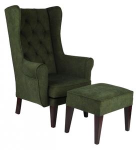 -8% z kodem AUTUMN - Zestaw pufa Uszak + fotel Uszak Chesterfield, zielony, wygodny, tapicerowany, do salonu, z pikowaniem
